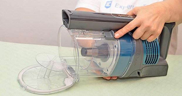 Shark Anti Hair Wrap Akku-Staubsauger IZ201EUT im Test - per Knopfdruck lässt sich das Gerät kompakt zusammenklappen und völlig freistehend verstauen