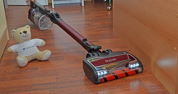 Shark Anti Hair Wrap Akku-Staubsauger IZ251EUT im Test - die einzigartigen LED-Leuchten helfen, versteckte Staubansammlungen unter Möbeln und in dunklen Ecken ausfindig zu machen; das Flexology-Saugrohr sorgt für höchste Flexibilität