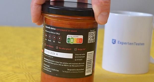 FITTASTE Currywurst in Sauce im Test - Brennwert pro Portion 346 kcal