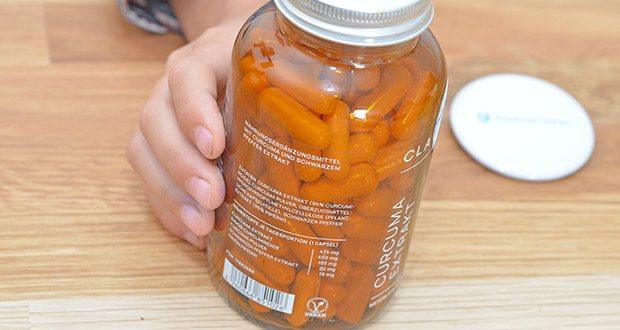 CLAV Curcuma Extrakt Kapseln im Test - Bestandteile: Curcuma Extrakt (95% Curcuminoide), Curcuma Pulver, Überzugsmittel: Hydroxypropylmethylcellulose (pflanzliche Kapselhülle), schwarzer Pfeffer Extrakt (95% Piperin)