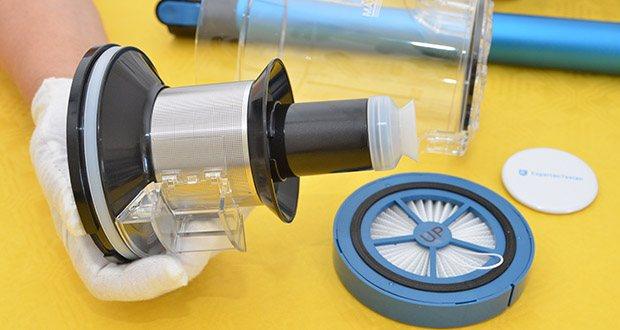 Proscenic I10 Akku-Staubsauger im Test - mehrstufiges Filtersystem: Zyklon Filtration, Edelstahlsieb,Schwammfilter und Hepa-Filter