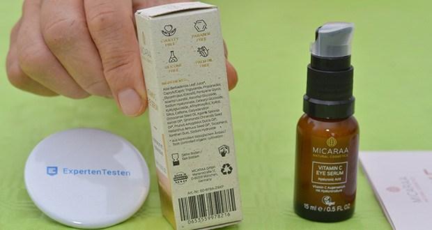 MICARAA Augenserum mit Vitamin C im Test - frei von: Silikonen, Parabenen, Mineralölen, synthetischen Konservierungsstoffen, Sulfaten