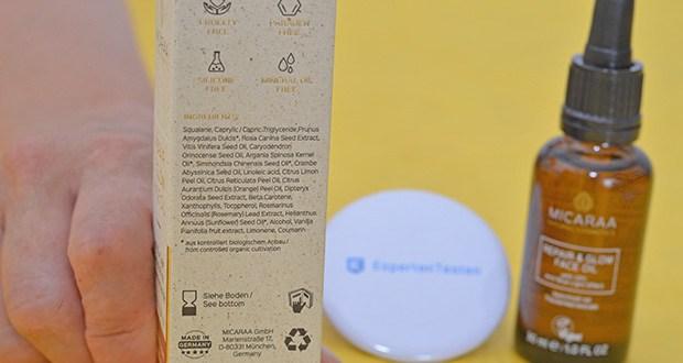 MICARAA Repair & Glow Gesichtsöl im Test - frei von: Silikonen, Parabenen, Mineralölen, synthetischen Duft- und Konservierungsstoffen, Sulfaten und Palmöl
