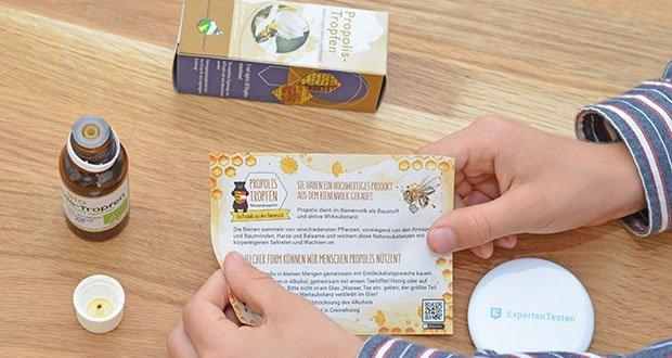 Bio-Imkerei Kordesch Bio Propolis Tropfen im Test - enthält Alkohol und wird am besten mit etwas Flüssigkeit wie Saft, Wasser oder Kräutertee vermengt, dem Müsli oder Honig beigefügt oder einfach auf ein Brot geträufelt