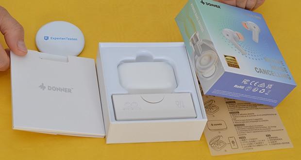 Donner Dobuds ONE True-Wireless-Earbuds im Test - Verpackungsabmessungen: 11 x 10.4 x 4 cm; Gewicht: 200 Gramm