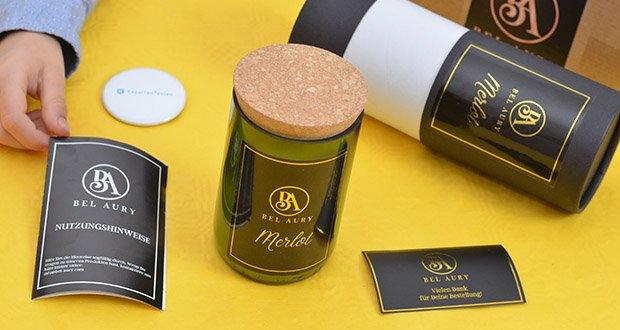 Bel Aury Merlot Weinflaschen Duftkerze im Test - luxuriöses Design