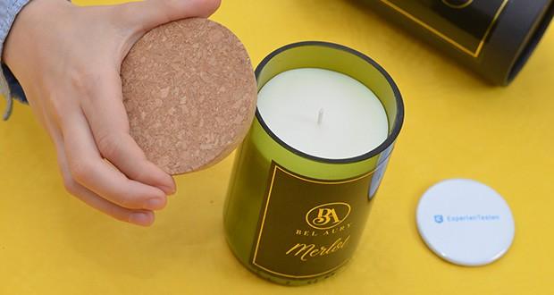 Bel Aury Merlot Weinflaschen Duftkerze im Test - mit Korkdeckel