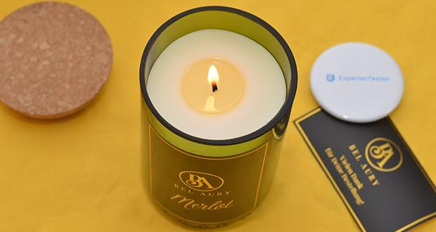 Bel Aury Merlot Weinflaschen Duftkerze im Test - brennt langsamer & nahezu ruĂźfrei ab