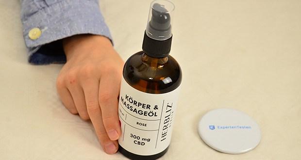 Herbliz Rose CBD Massageöl im Test - mit ätherischem Rosengeranienöl und reinstem CBD-Extrakt