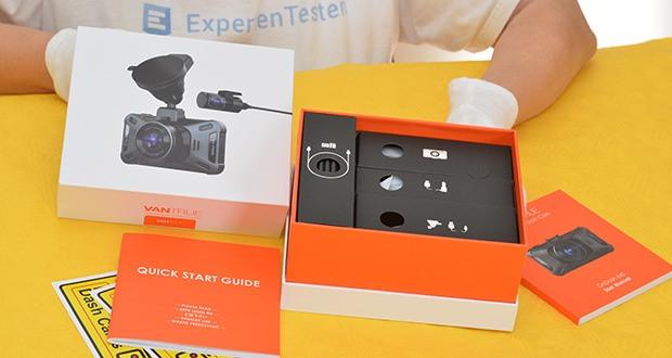Vantrue X4S Dual Dashcam im Test - Verpackungsabmessungen: 14.3 x 13.4 x 8.7 cm; Gewicht: 610g
