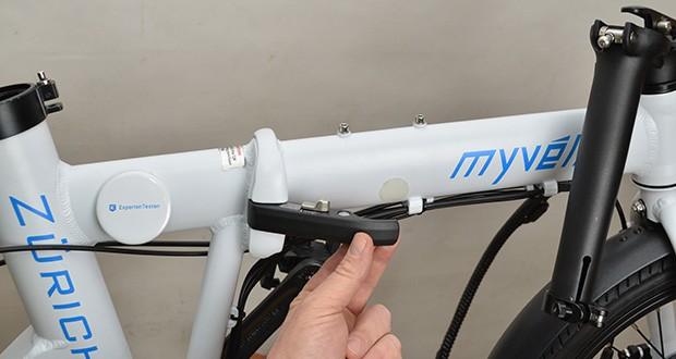 myvélo Zürich Elektro-Klapprad im Test - Klappfunktion: Sicherheitsklappverschluss