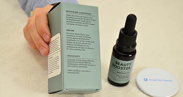 Herbliz Bakuchiol Beauty Booster im Test - Inhaltsstoffe: CANNABIS SATIVA (Hemp) SEED OIL, HELIANTHUS ANNUUS SEED OIL, ROSMARINUS OFFICINALIS (Rosemary) LEAF EXTRACT, BAKUCHIOL