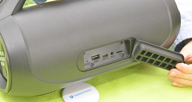 Tronsmart Bang SE Outdoor Lautsprecher im Test - Anschlüsse: USB-Flash, Aux-in 3,5 mm, TF/Micro SD-Karte, USB-C Input