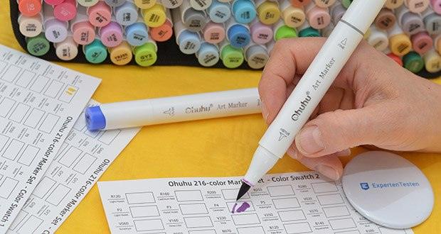 Ohuhu Doppelspitzen Markerstifte Set 216 Farben im Test - dank schnell trocknenden, alkoholbasierten Formel können Sie wischfrei zeichnen