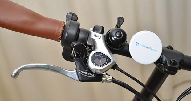 myvélo Palma Elektro-Klapprad im Test - Schaltgruppe: Shimano 7-Gangschaltung; Griffe: Komfortgriffe in veganem Leder