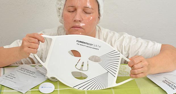 CurrentBody Skin LED Lichttherapie Maske im Test - verstärken Sie die Ergebnisse, indem Sie die LED Maske zusammen mit der CurrentBody Skin Hydrogel-Gesichtsmaske verwenden