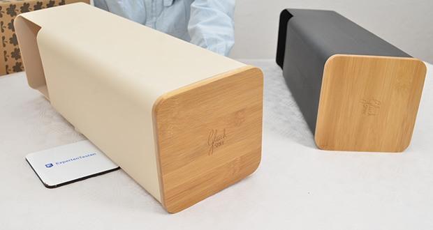 Glückstoff Toilettenpapier Aufbewahrung im Test - besteht aus 60% gemahlener Bambusfaser aus FSC-zertifiziertem Bambus und 40% recycelten Plastikflaschen