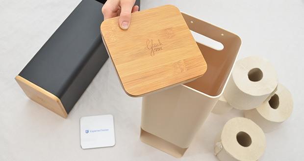 Glückstoff Toilettenpapier Aufbewahrung im Test - das durchdachte Design mit einem Durchmesser von 14cm bietet auch extra breiten Rollen Platz