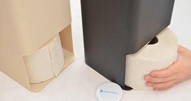 Glückstoff Toilettenpapier Aufbewahrung im Test - der clevere Nachrutscheffekt erleichtert dir das Entnehmen der Ersatzrollen