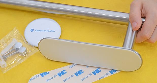 Wohnheld Küchenrollenhalter im Test - montiere den Küchenrollenhalter einfach mit beiliegendem Marken-Klebeband oder mit den beiliegenden Schrauben & Dübeln