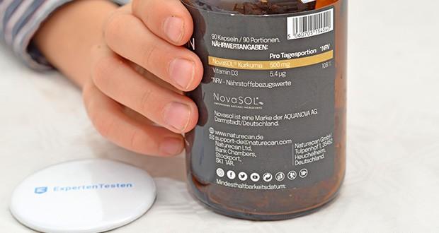 Kurkuma Kapseln Vitamin in Test Naturecan Aktives Kurkuma mit Vitamin D3 im Test - starke NovaSOL-Mischung