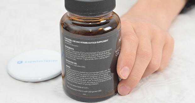 Naturecan Kurkumin CBD and Vitamin D3 Kapseln im Test - Inhaltsstoffe: Breitspektrum-CBD-Öl, Kurkuma longa-Extrakt (Kurkuminoide > 6%), Vitamin D3 (auf pflanzlicher Basis), Olivenöl, Caprylic/Capric Triglyceride, Verdickungsmittel (Siliziumdioxid), Kapselhülle (HPMC, Gellan-Gummi), Verdickungsmittel (Siliziumdioxid)