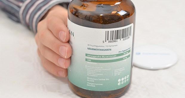 Naturecan CBD Melatonin Gummibärchen im Test - Pro Tagesportion: Ashwagandha Wurzelextrakt 160 mg, L-Theanin 100 mg, Cannabidiol (CBD) 10 mg, Melatonin 1 mg