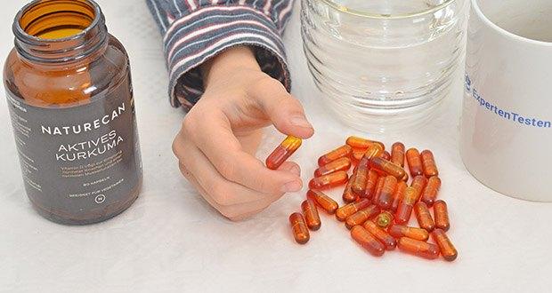 Kurkuma Kapseln im Test Naturecan Aktives Kurkuma mit Vitamin D3 im Test - enthält 500mg Kurkumin und 30mg aktive Kurkuminoide pro Kapsel
