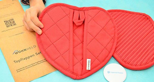 WOHNHELD Topflappen-Set herzförmig im Test - das herzförmige Design in der optimalen Größe eignet sich perfekt für kleine und große Hände