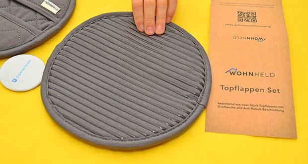 WOHNHELD Topflappen-Set rundförmig im Test - die Silikon-Anti-Rutsch-Streifen auf der Unterseite garantieren optimalen Grip