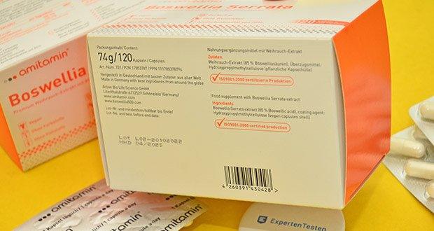 amitamin Boswellia Serrata im Test - Keine Trennmittel, keine Konservierungsstoffe, keine Farbstoffe