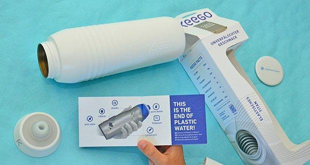 KEEGO Elastisches Titan Trinklasche 750ml weiß im Test - Schont die Umwelt: Durch Reduzierung des Einwegplastikverbrauchs