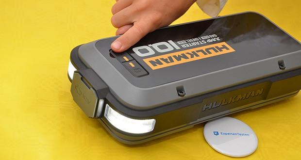 HULKMAN Alpha 100 Starthilfe im Test - Erhellende 600 Lumen LED mit 3 Lichtmodi: Taschenlampe, Strobe, SOS