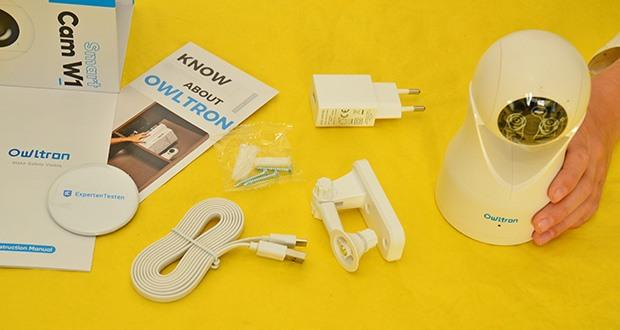 Owltron Überwachungskamera W1 Innen im Test - Inkl. Stromkabel, Netzadapter, Positionierungslineal, Schraubenpaket & Montageplatte