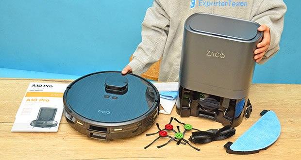 ZACO A10 Pro Saug- Wischroboter mit Absaugstation im Test - Umfangreicher Lieferumfang (Spezielle TierhaarbĂĽrste inklusive)