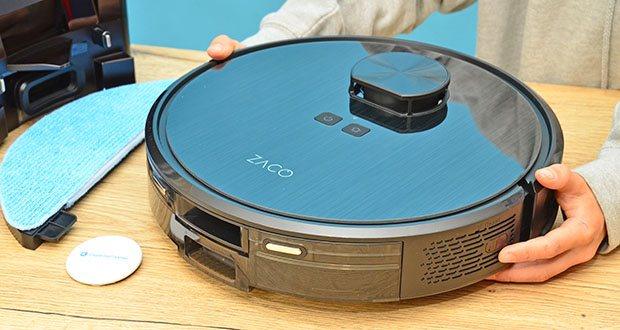 ZACO A10 Pro Saug- Wischroboter mit Absaugstation im Test - Kompakte Abmessungen des Roboters & modernes Design in Dark Grey