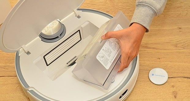 Zaco M1S Saug- und Wischroboter mit Selbstreinigender Ladestation im Test - Großzügige Staubtankkapazität; Hochwertige Feinstaub-Filter
