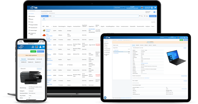 Inventarverwaltung mit Timly dargestellt auf verschiedenen Devices