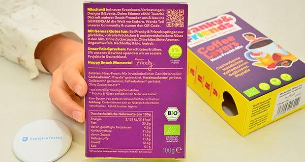 Franky & Friends Coffee Lovers Bio-Nuss-Frucht-Mix im Test - Sorgfältig ausgewählte Zutaten