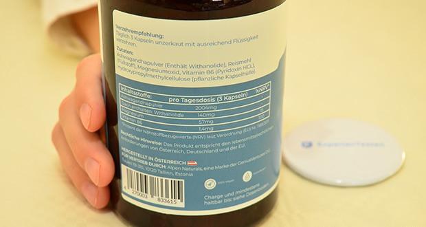 ALPEN NATURALS Ashwagandha Kapseln mit Magnesium & Vitamin B6 im Test - Natürliche Inhaltsstoffe: Reine, authentische Naturstoffe