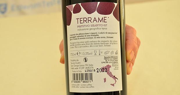 TERRAME Primitivo 2022 Rotwein im Test - Sonnige Süditalien Herkunft