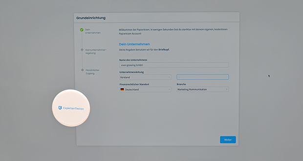 Papierkram.de Buchhaltungssoftware im Test - Einfache Kontoerstellung und Einrichtung