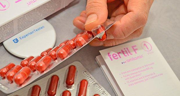 amitamin Fertil F Phase 1 Kinderwunsch Kapseln im Test - Zuckerfrei, laktosefrei, glutenfrei; ohne Farbstoffe und Aromen