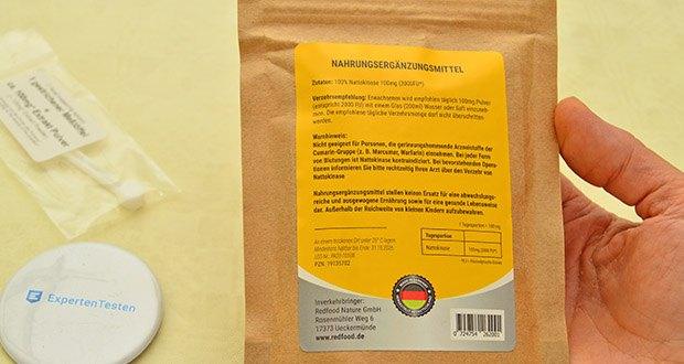 Redfood Nattokinase Pulver 100g Packung im Test – Hergestellt aus fermentierten, gentechnikfreien Sojabohnen