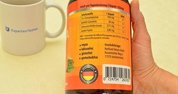 Redfood Bio Kurkuma Kapseln im Test – Vegan, laktose- und glutenfrei; Kontrolliert ökologischer Anbau (DE-ÖKO-006)