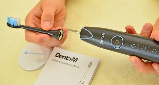Denta-M Elektrische Schallzahnbürste im Test - Dupont-Bürstenköpfe für tiefe Reinigung der Zahnzwischenräume