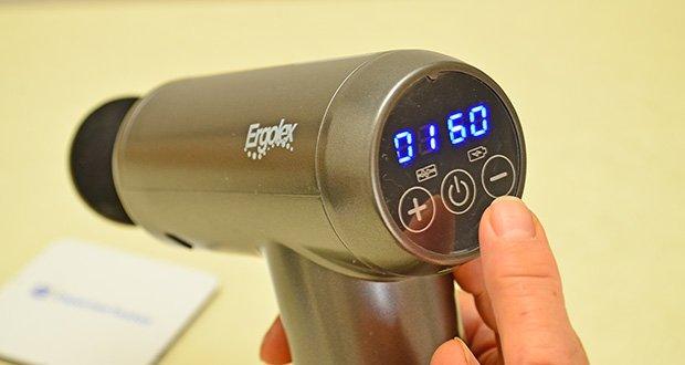 Ergolex Massagepistole ErgoPro 10 im Test - Übersichtliches Display; stufenlose Geschwindigkeitseinstellungen