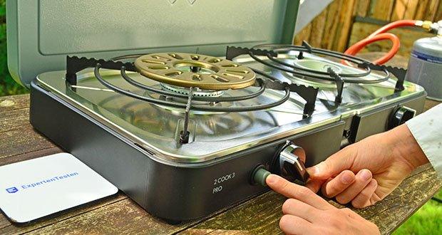 Cadac Dometic 2 Cook 3 Pro Deluxe Campingkocher im Test - Automatische Piezo-Zündung; Präzise regulierbare Kochstellen
