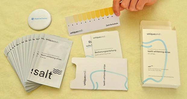 UniqueSmile Zahnaufhellung Whitening Strips im Test - Klinisch getestete Wirksamkeit; Dermatest-Zertifizierung mit Bestnoten