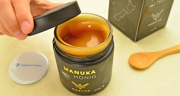 maorika Manuka Honig MGO 550+ 250g im Test - Plastikfreie Verpackung; Abfüllung in lichtundurchlässigem Glas